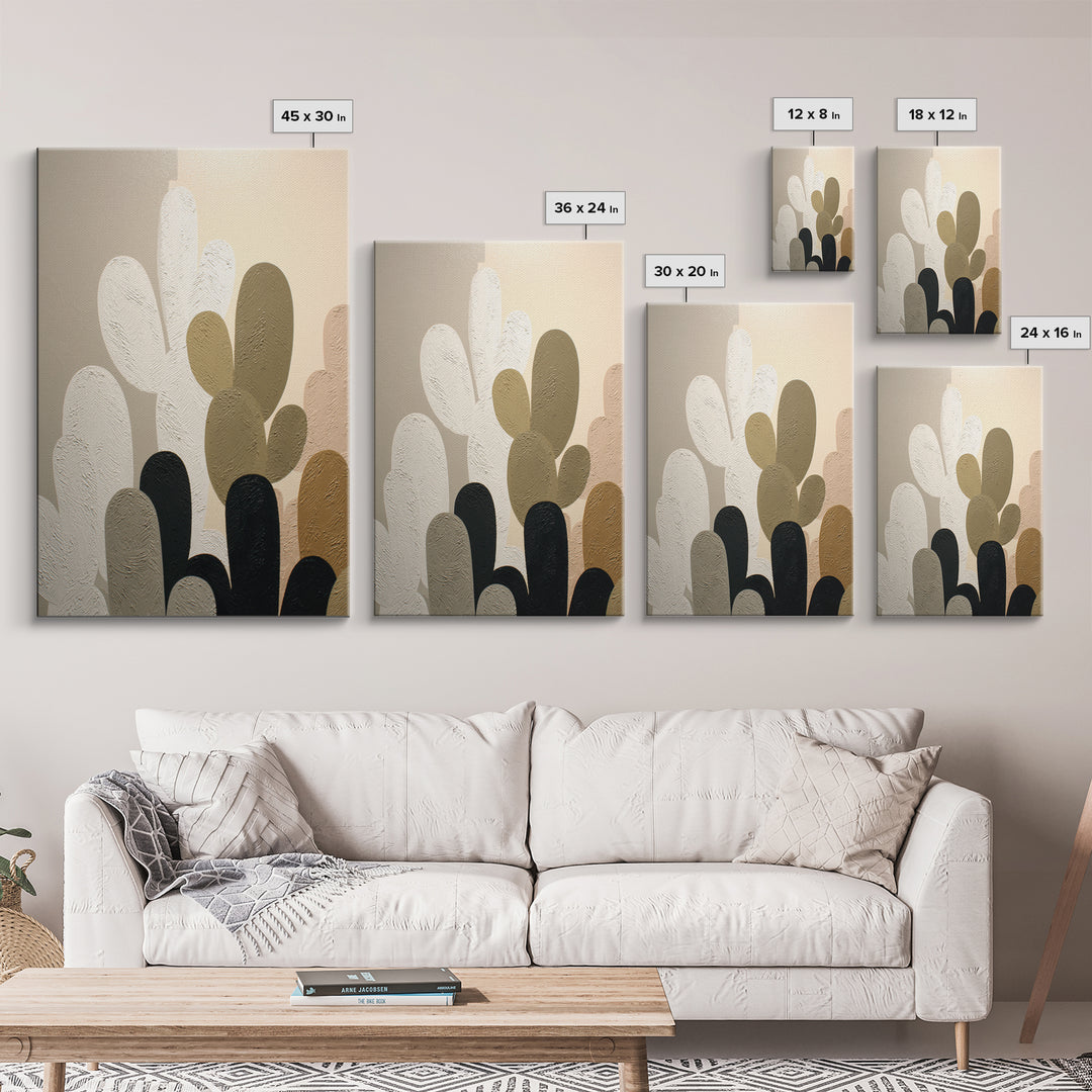 Black and White Cactus Silhouette Framed Canvas Print, Minimalist Art, Poster, Living Room Decor, Fine Art, Minimal, Boho, MIN-2x3-52