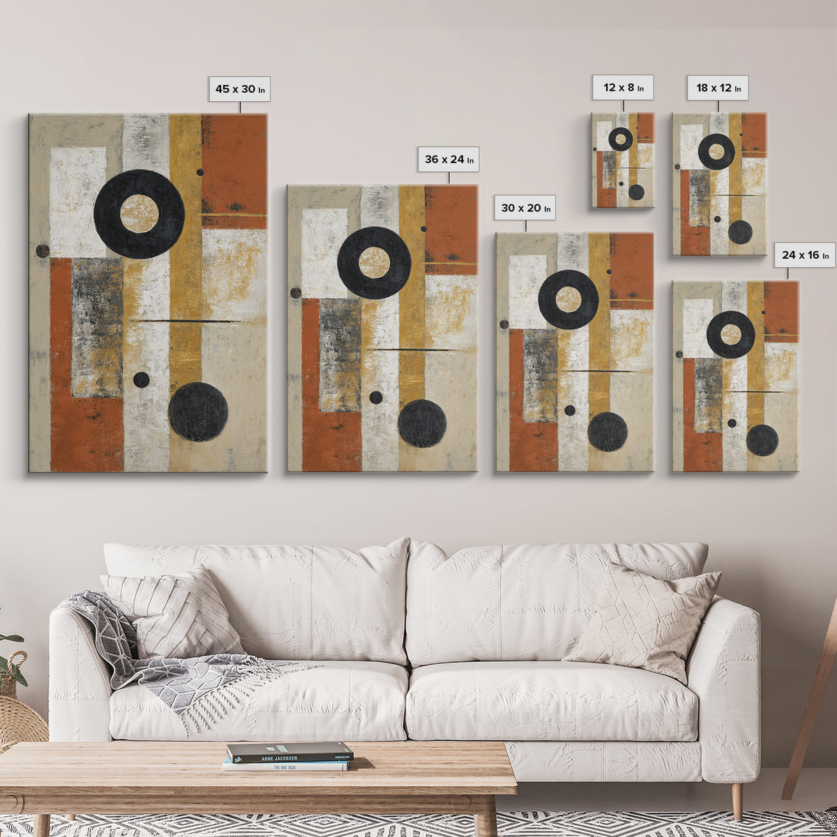 Single Black Circle on Warm Ivory Ground Canvas Print, Minimalist Art, Abstract Wall Art, Living Room Decor, Oil Painting, MIN-2x3-57