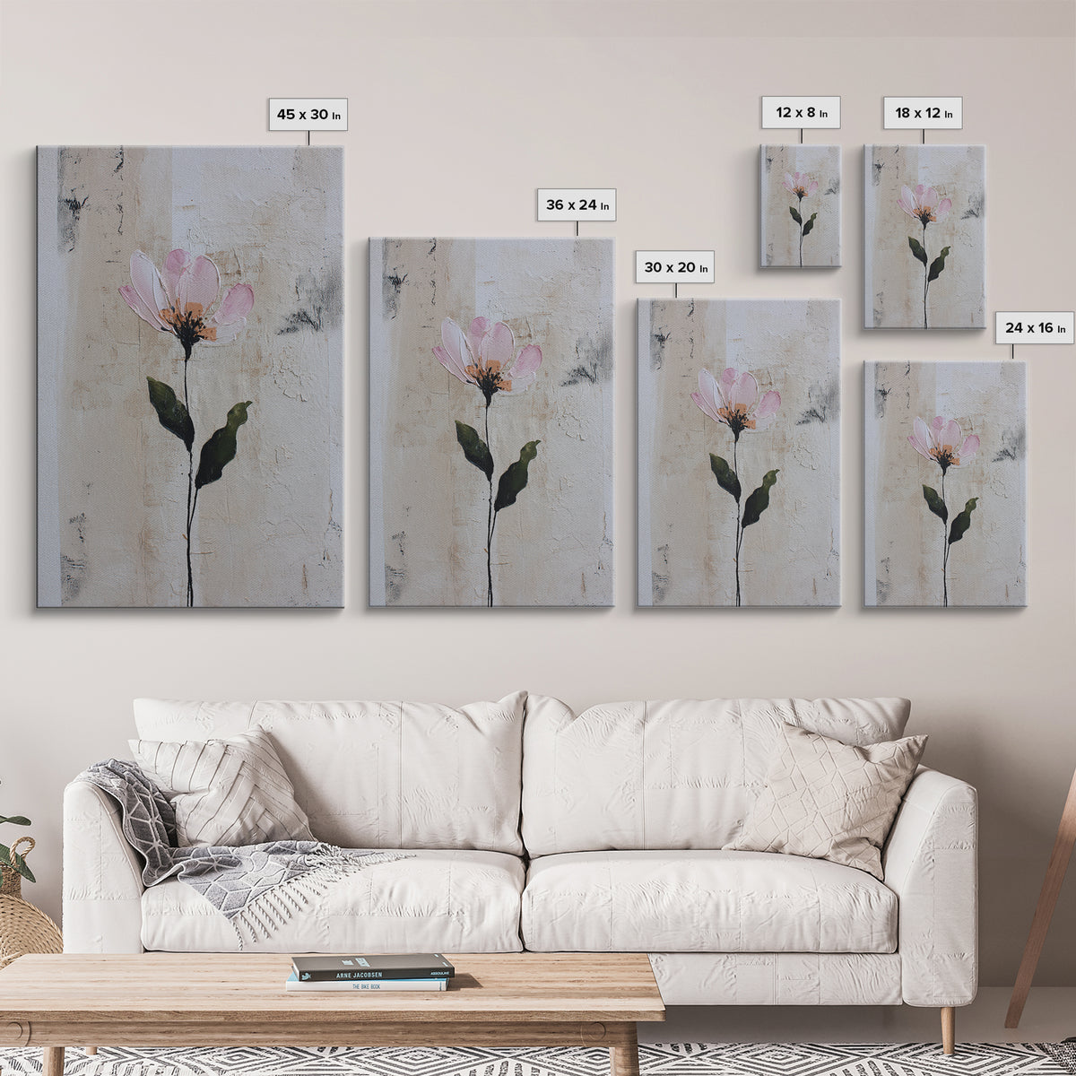 Single Flower Stem Framed Canvas Print, Minimalist Art, Black Art, Living Room Decor, Oil Painting, Minimal, MIN-2x3-68
