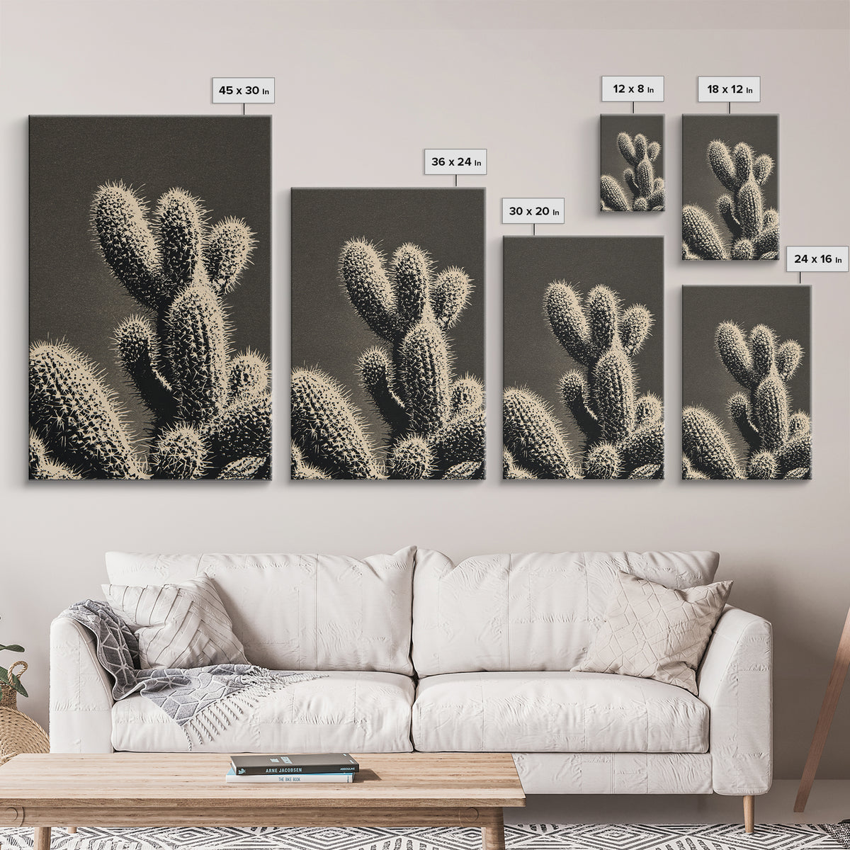 Black and White Cactus Silhouette Framed Canvas Print, Minimalist Art, Japanese Wall Art, Living Room Decor, Fine Art, Minimal, MIN-2x3-76