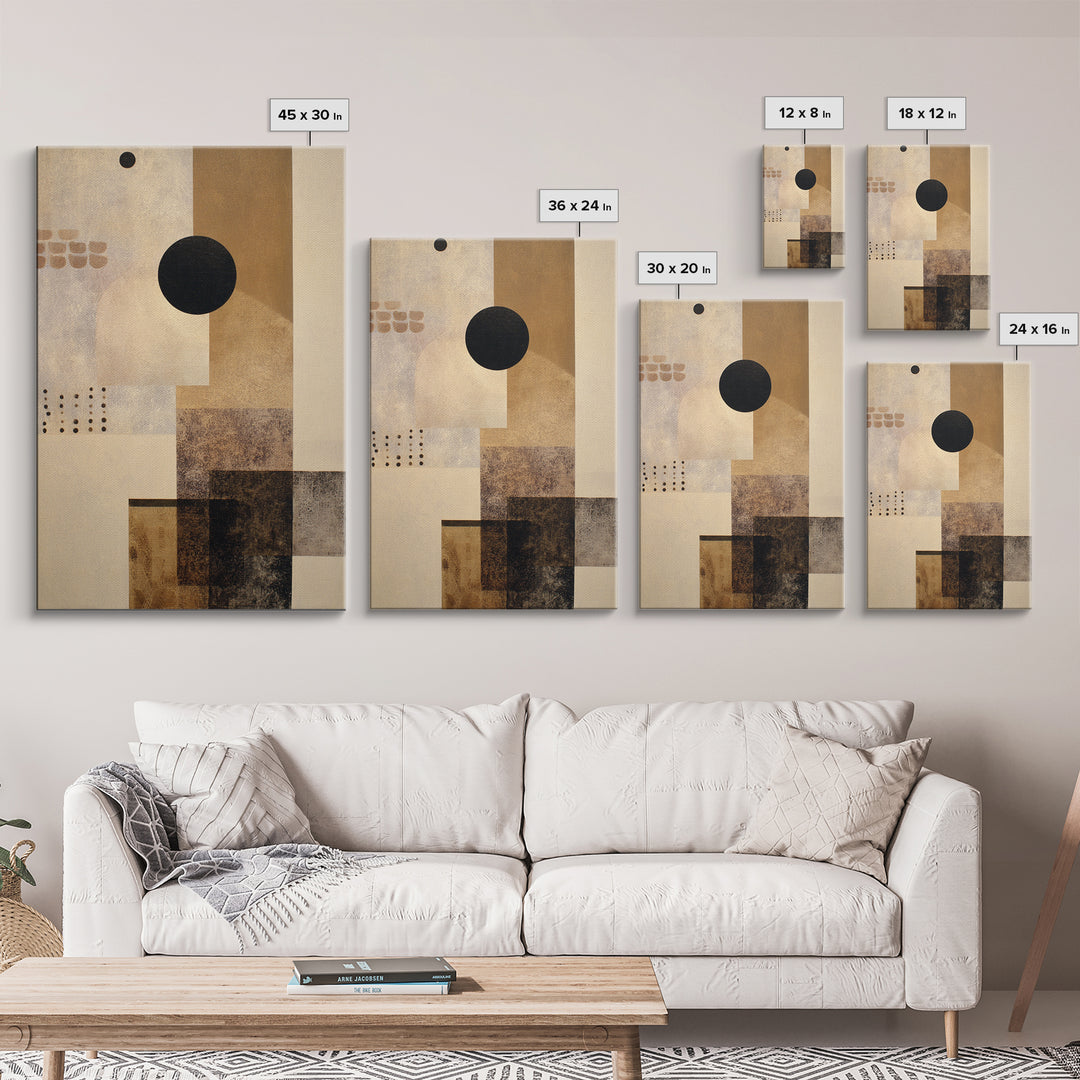 Single Black Circle on Warm Ivory Ground Canvas Print, Minimalist Art, Abstract Wall Art, Living Room Decor, Oil Painting, MIN-2x3-81