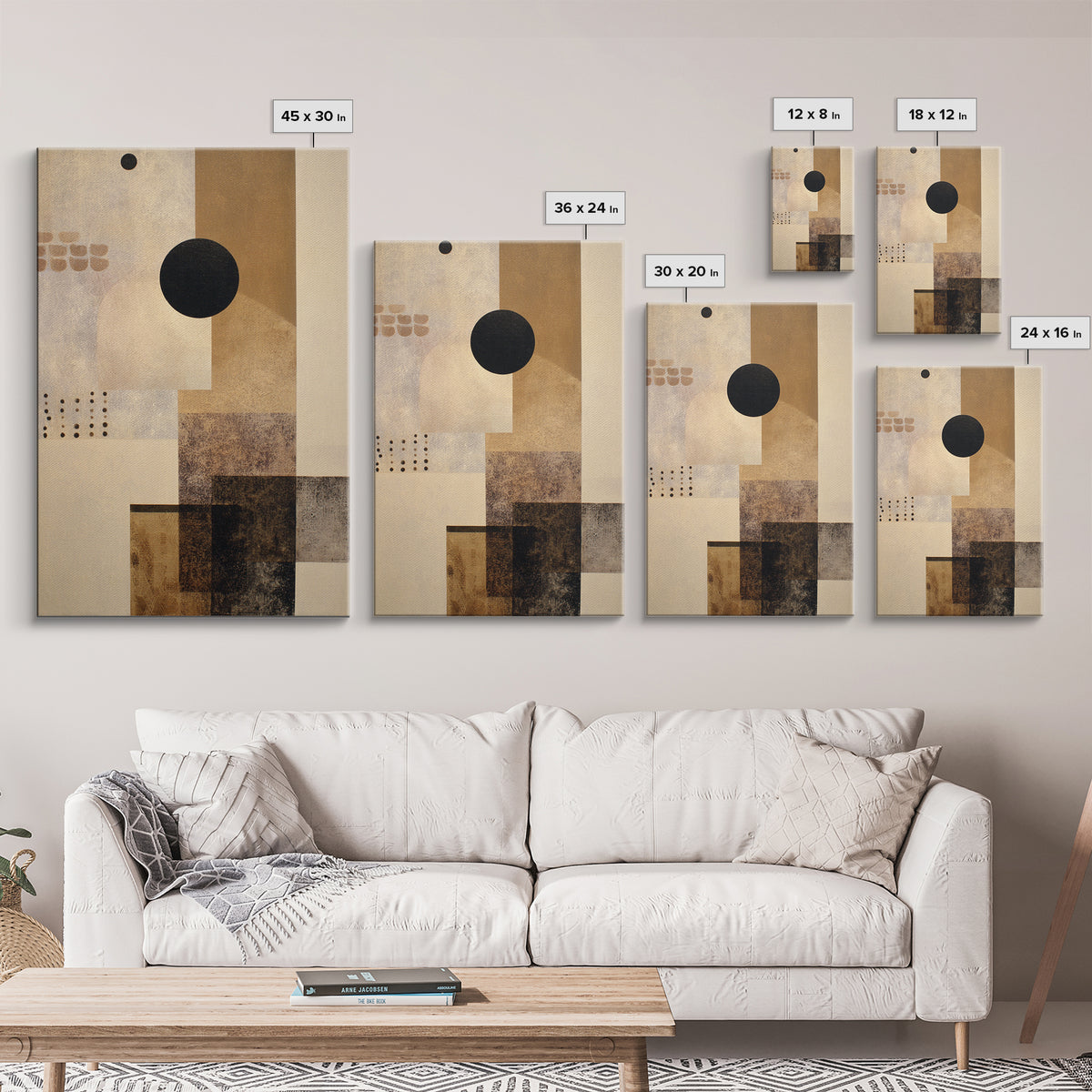 Single Black Circle on Warm Ivory Ground Canvas Print, Minimalist Art, Abstract Wall Art, Living Room Decor, Oil Painting, MIN-2x3-81