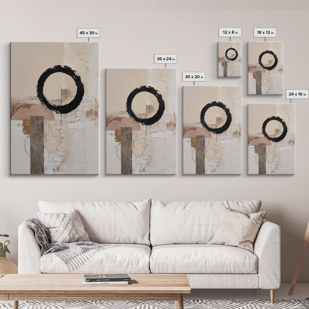 Single Black Circle on Warm Ivory Ground Canvas Print, Minimalist Art, Printables, Living Room Decor, Fine Art, Minimal, MIN-2x3-9