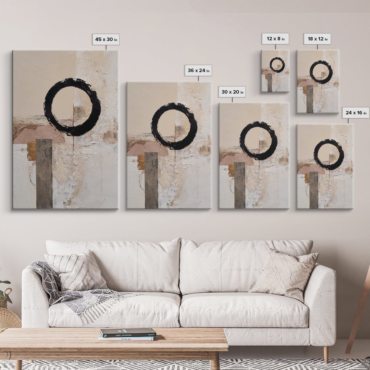 Single Black Circle on Warm Ivory Ground Canvas Print, Minimalist Art, Printables, Living Room Decor, Fine Art, Minimal, MIN-2x3-9