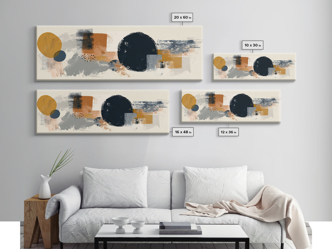 Single Black Circle on Warm Ivory Ground Framed Canvas Print, Minimalist Art, Unique Wall Art, Living Room Decor, Minimal, MIN-3x1-17