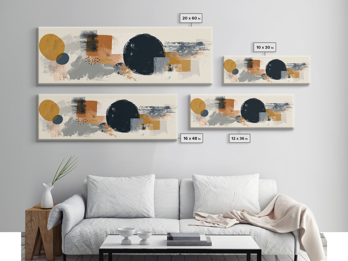 Single Black Circle on Warm Ivory Ground Framed Canvas Print, Minimalist Art, Unique Wall Art, Living Room Decor, Minimal, MIN-3x1-17