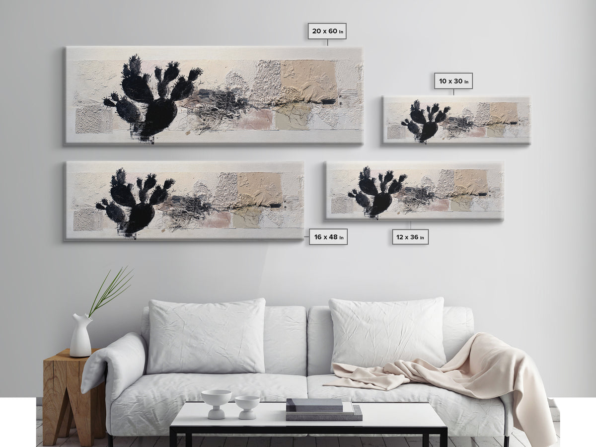 Black and White Cactus Silhouette Canvas Print, Minimalist Art, Gallery Decor, Living Room Decor, Fine Art, Minimal, Wall Art, MIN-3x1-36