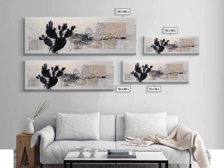 Black and White Cactus Silhouette Canvas Print, Minimalist Art, Gallery Decor, Living Room Decor, Fine Art, Minimal, Wall Art, MIN-3x1-36