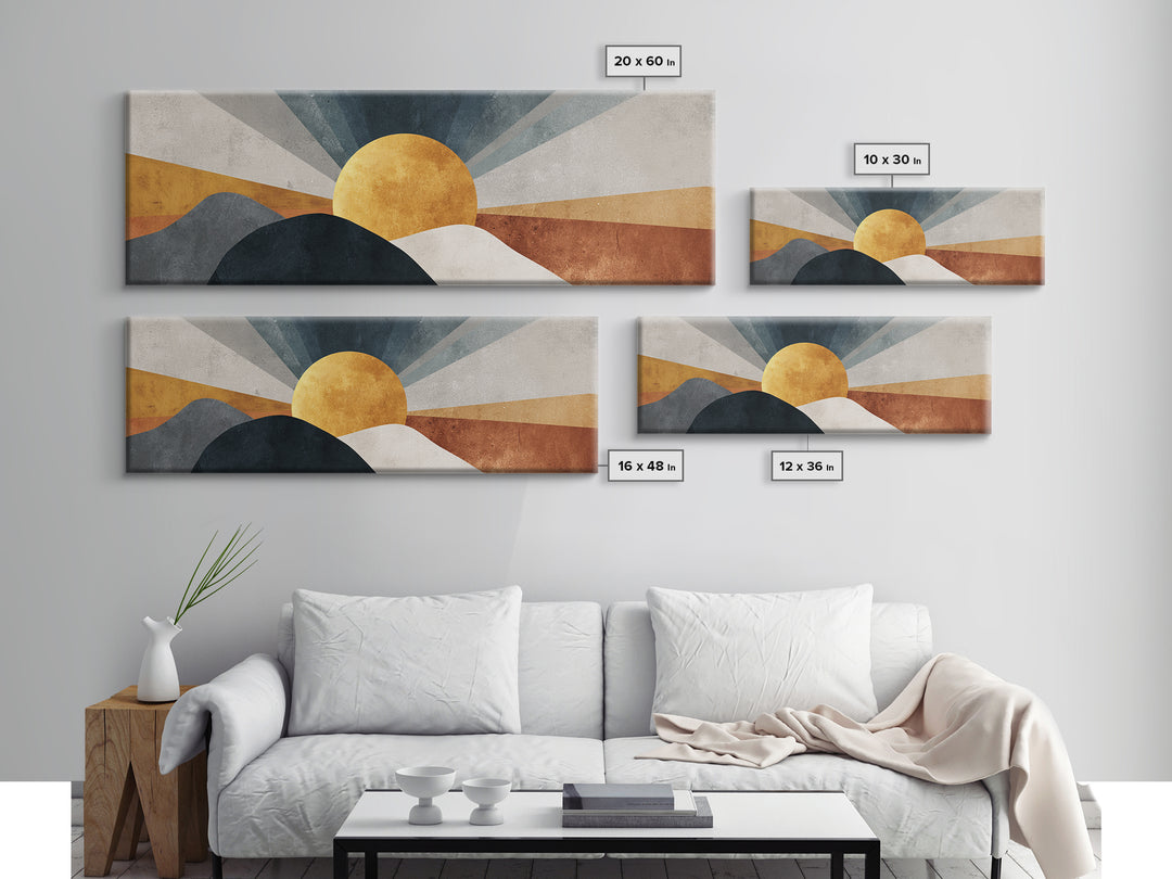 Simple Geometric Sun Framed Canvas Print, Minimalist Art, Statement Artwork, Living Room Decor, Abstract Art, Minimal, MIN-3x1-7