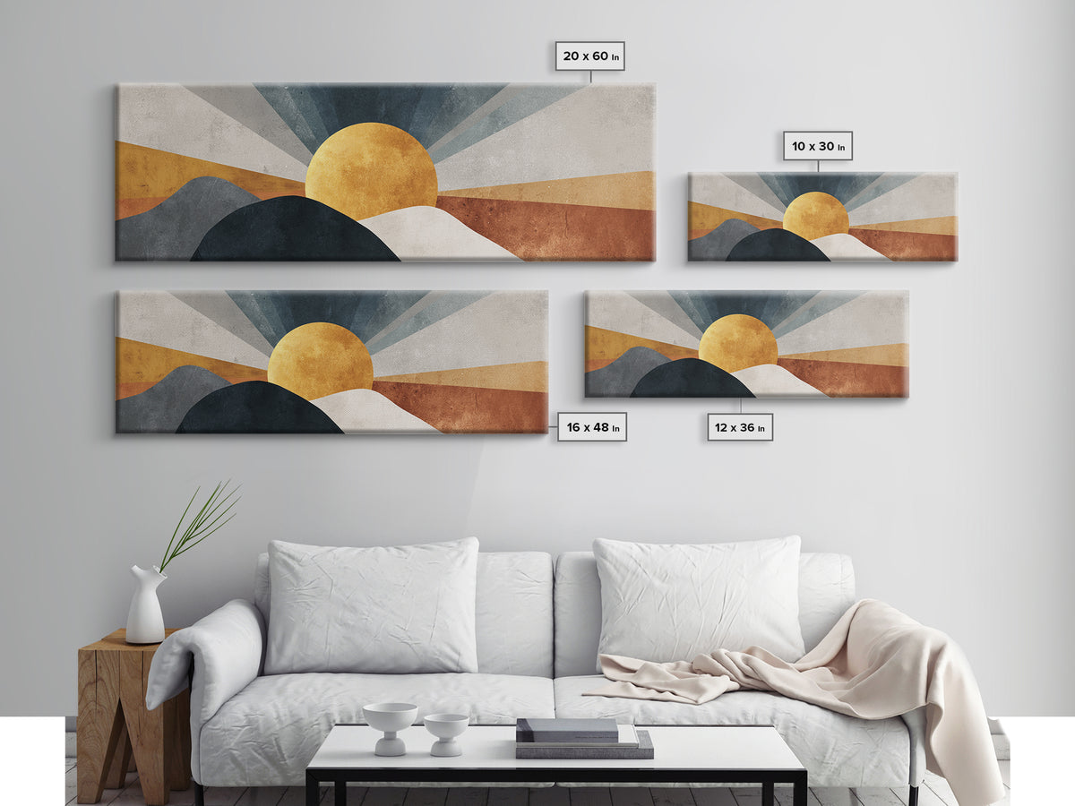 Simple Geometric Sun Framed Canvas Print, Minimalist Art, Statement Artwork, Living Room Decor, Abstract Art, Minimal, MIN-3x1-7