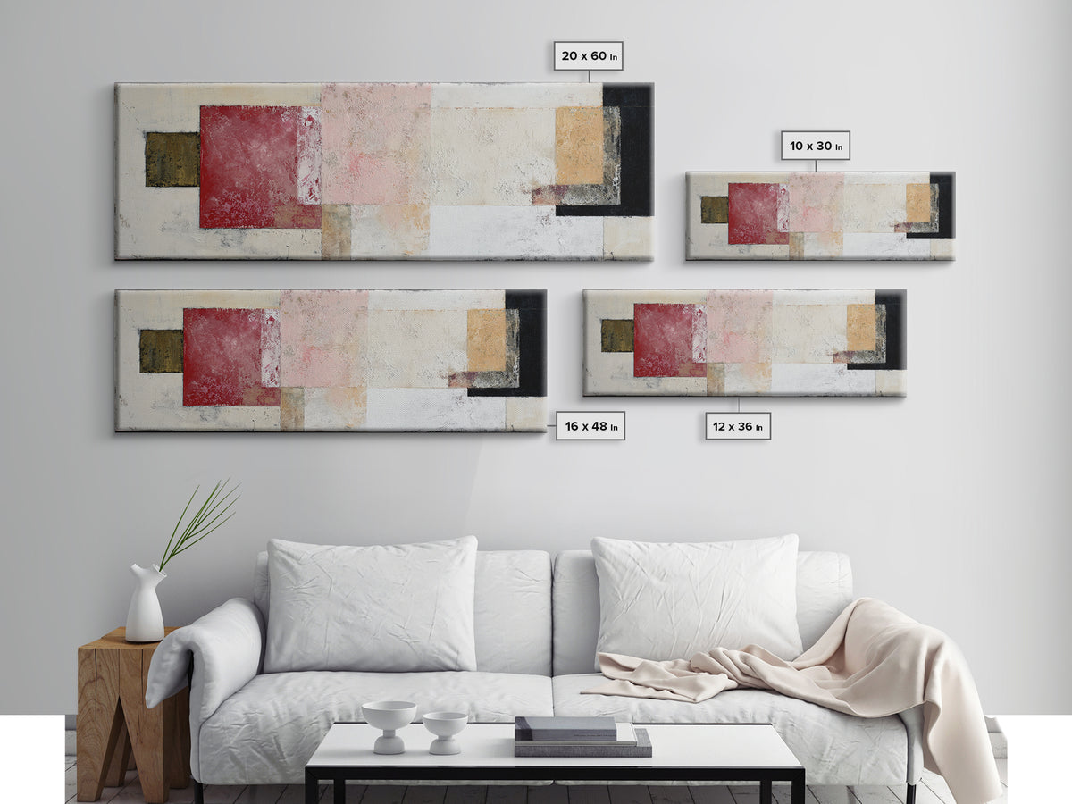 One Red Square Balanced Framed Canvas Print, Minimalist Art, Abstract Wall Art, Living Room Decor, Oil Painting, Minimal, MIN-3x1-74