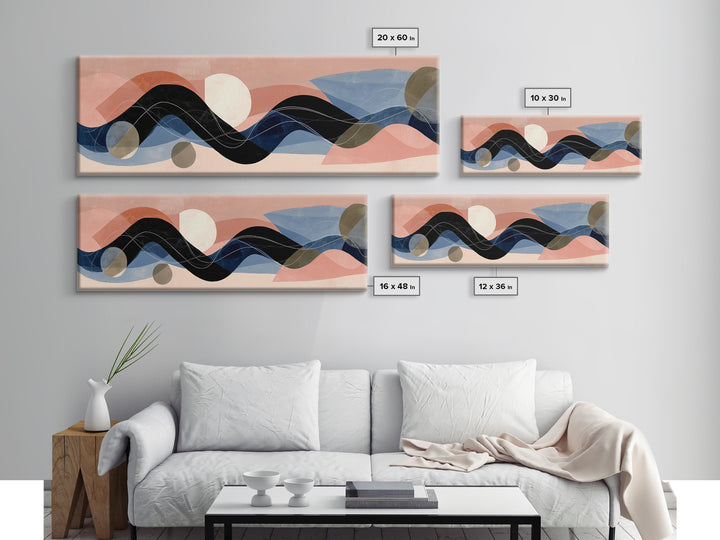 Minimal Abstract Wave Line Framed Canvas Print, Minimalist Art, Abstract Painting, Living Room Decor, Fine Art, Minimal, MIN-3x1-77
