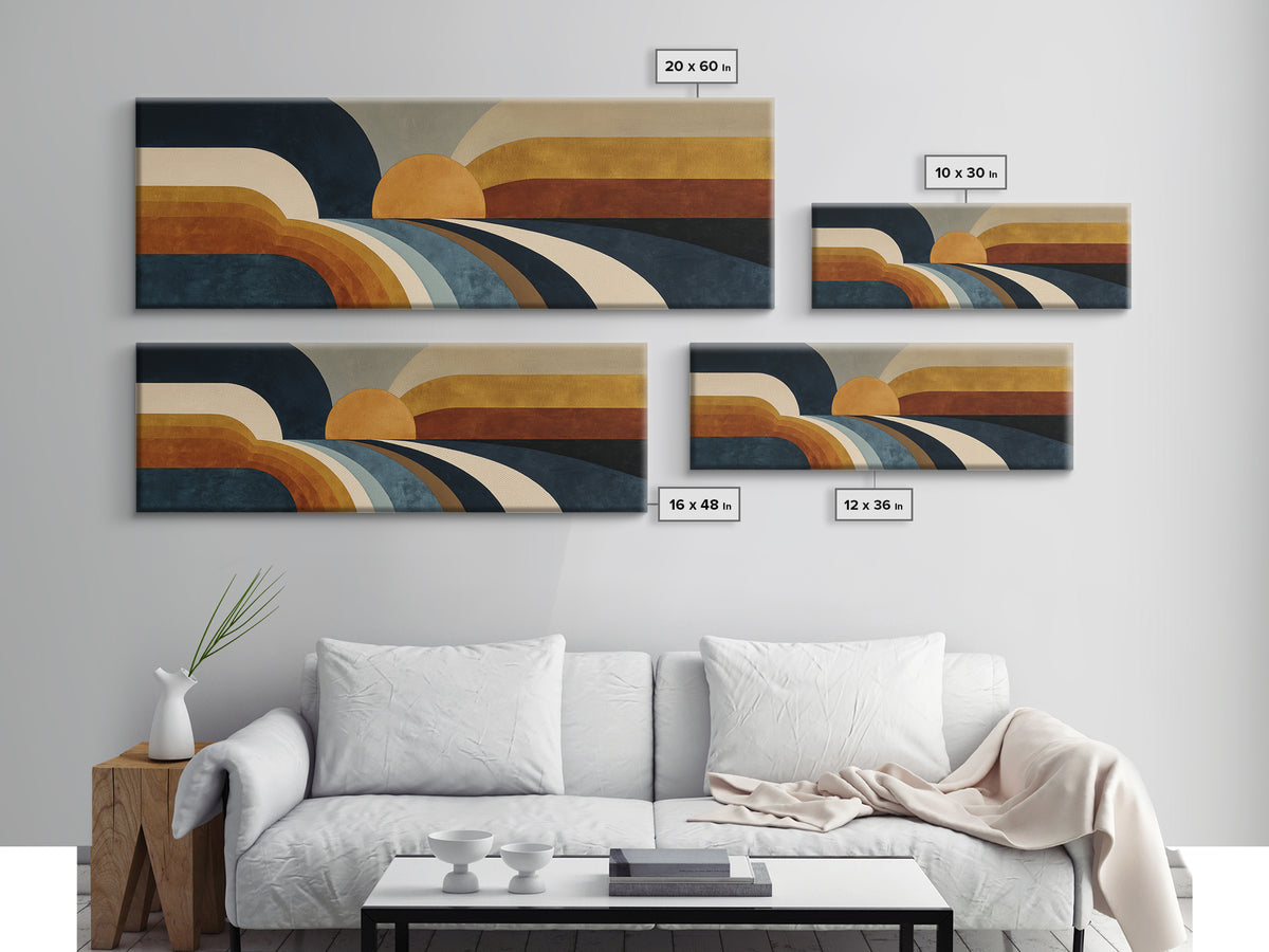 Simple Geometric Sun Framed Canvas Print, Minimalist Art, Boho, Living Room Decor, Abstract Art, Minimal, Abstract Painting, MIN-3x1-79