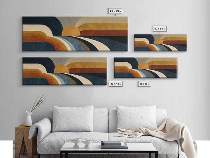 Simple Geometric Sun Framed Canvas Print, Minimalist Art, Boho, Living Room Decor, Abstract Art, Minimal, Abstract Painting, MIN-3x1-79
