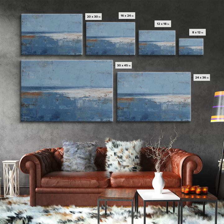 Simple Blue Horizon Framed Canvas Print, Minimalist Art, Black Art, Living Room Decor, Oil Painting, Minimal, MIN-3x2-10