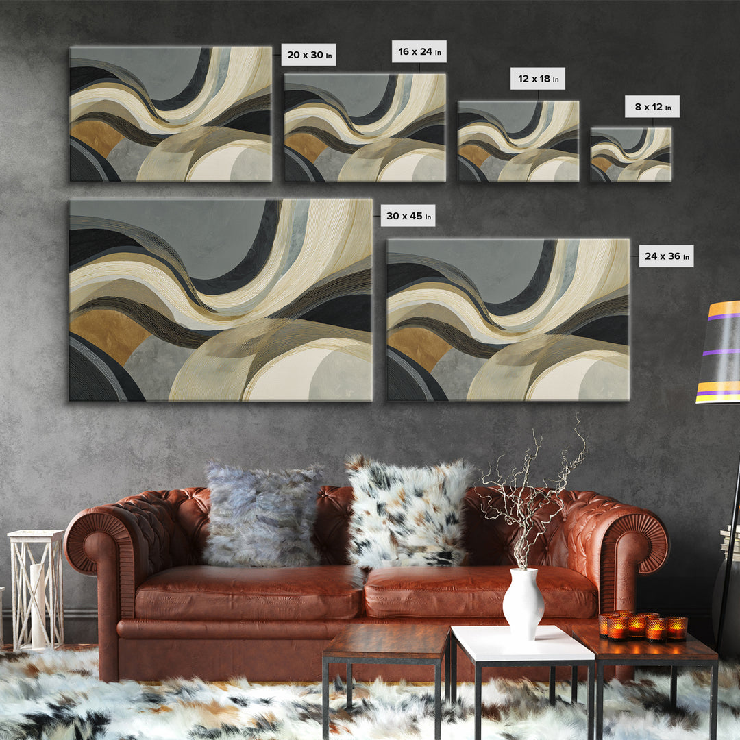 Single Gold Line Curve on Charcoal Framed Canvas Print, Minimalist Art, Gallery Decor, Living Room Decor, Fine Art, Minimal, MIN-3x2-45