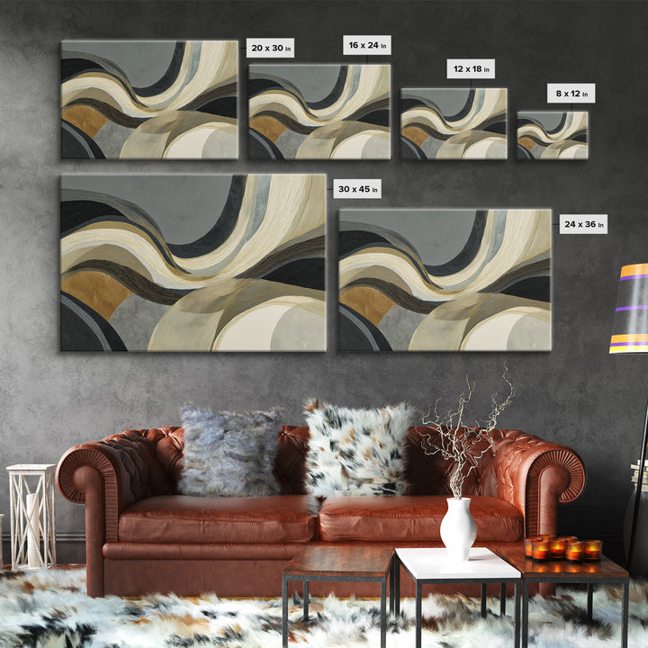 Single Gold Line Curve on Charcoal Framed Canvas Print, Minimalist Art, Gallery Decor, Living Room Decor, Fine Art, Minimal, MIN-3x2-45