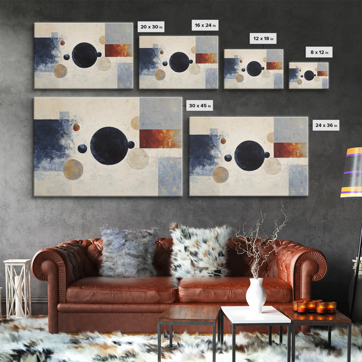 Single Black Circle on Warm Ivory Ground Framed Canvas Print, Minimalist Art, Abstract Painting, Living Room Decor, Minimal, MIN-3x2-5