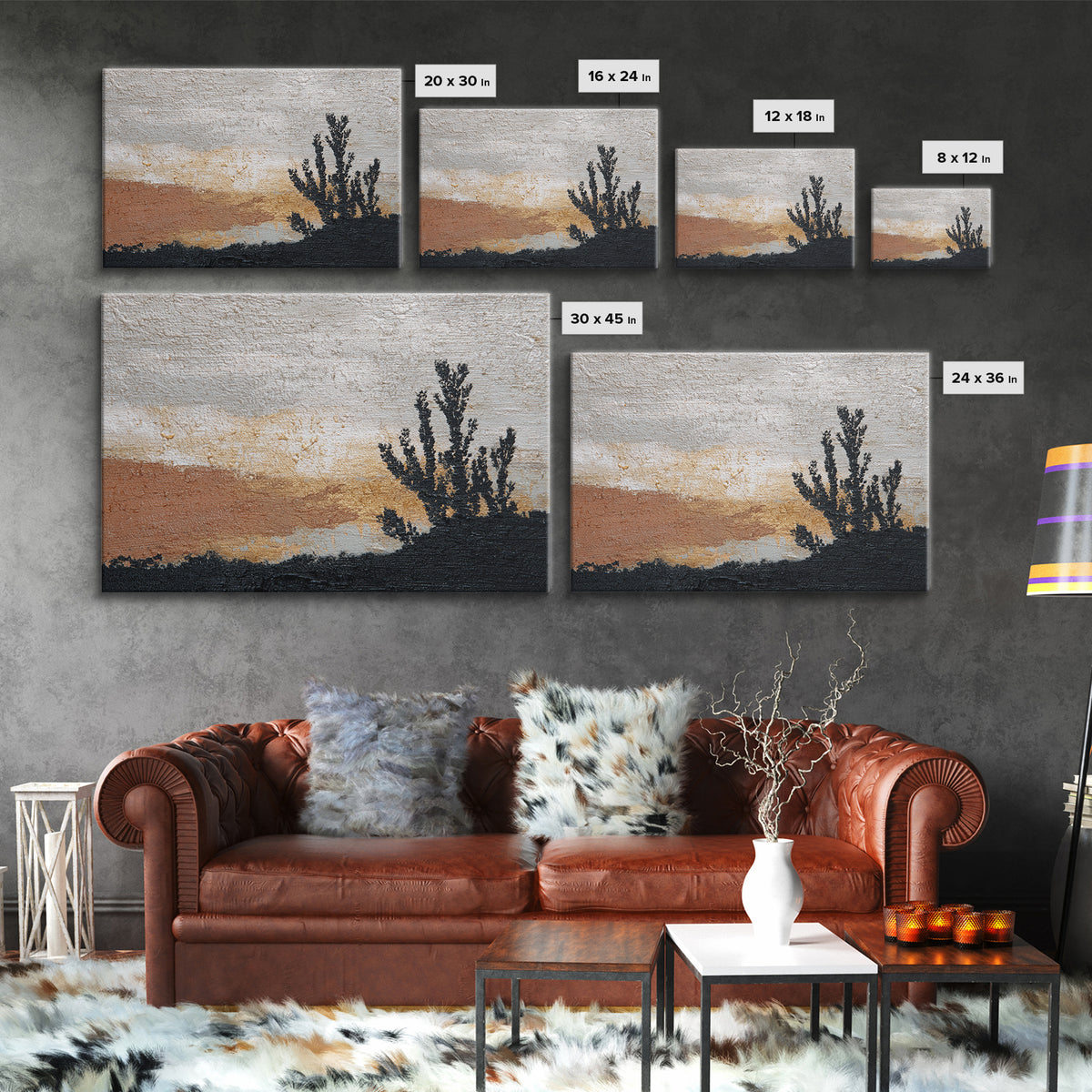 Black and White Cactus Silhouette Canvas Print, Minimalist Art, Contemporary Art, Living Room Decor, Fine Art, Minimal, MIN-3x2-72
