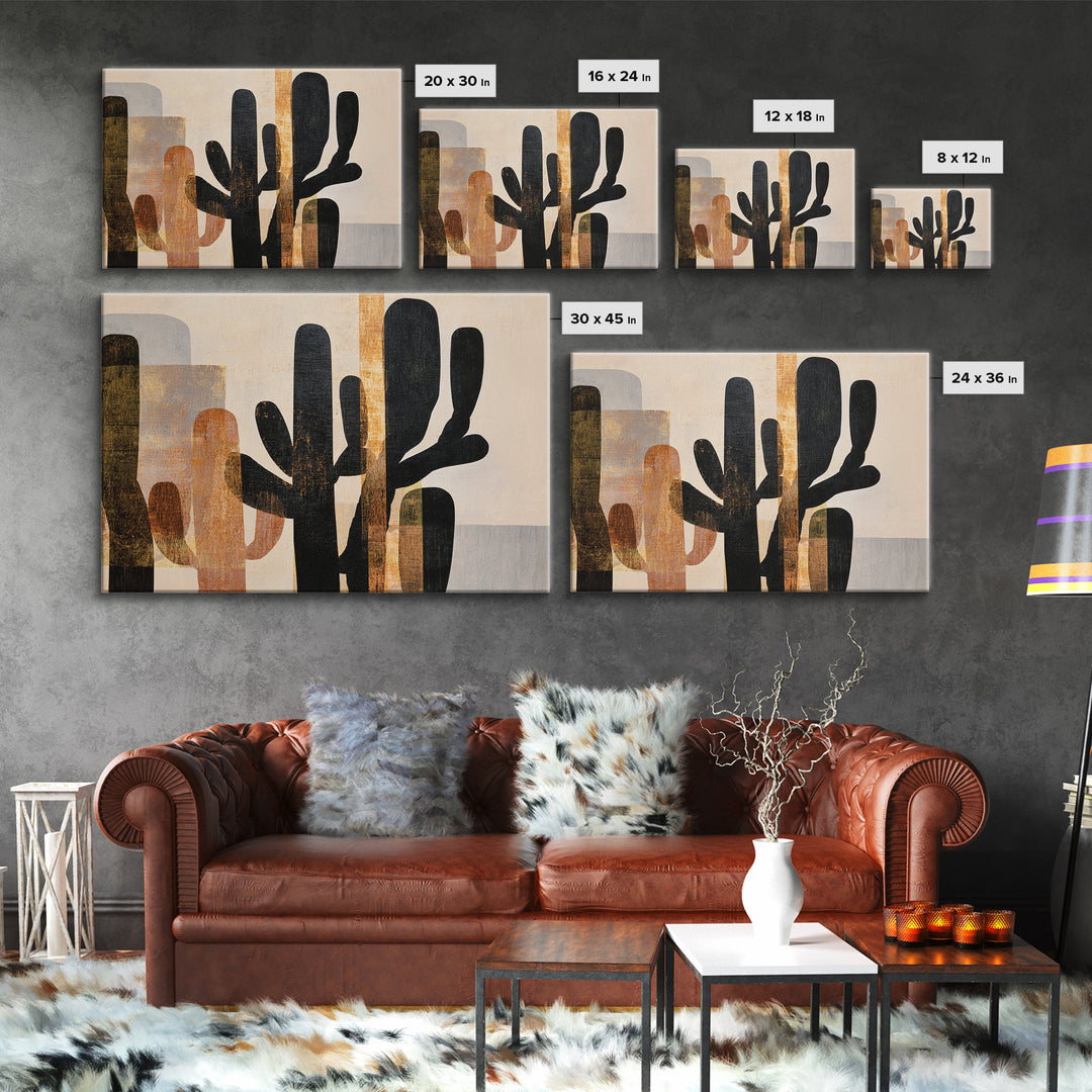 Black and White Cactus Silhouette Framed Canvas Print, Minimalist Art, Minimalist, Living Room Decor, Fine Art, Minimal, MIN-3x2-96