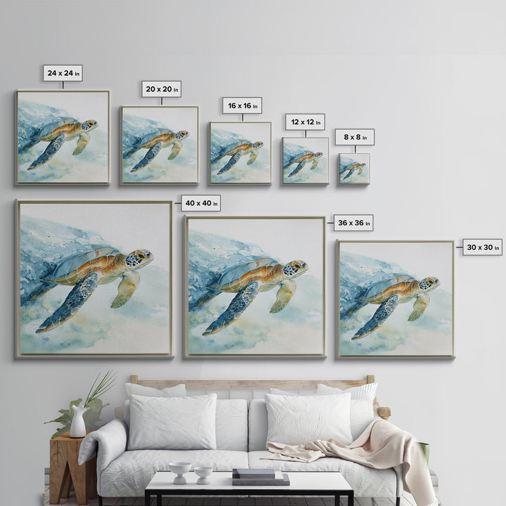 Sea Turtle Gliding Through Clear Blue Water Canvas Print, Marine Life Art, Coastal Home Decor, Living Room Decor, Marine, MLA-1x1-25