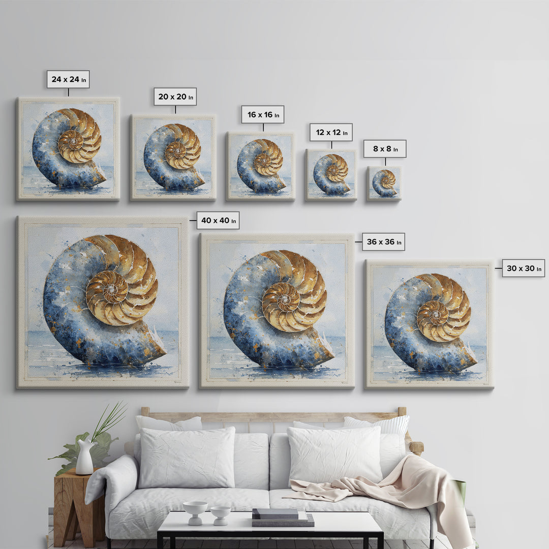 Nautilus Shell Study Canvas Print, Marine Life Art, Beach House Decor, Living Room Decor, Fine Art, Marine, Tropical Wall Art, MLA-1x1-35