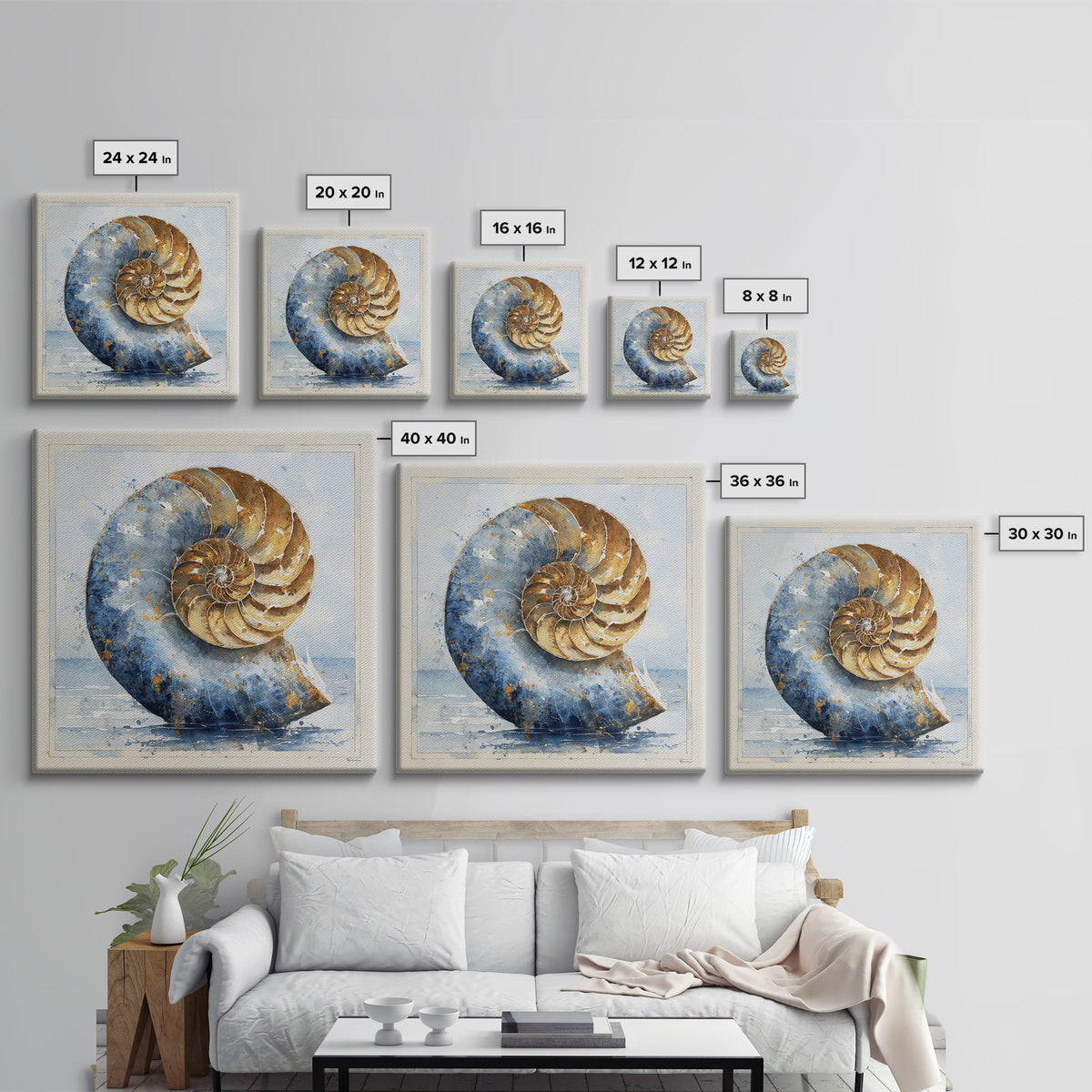 Nautilus Shell Study Canvas Print, Marine Life Art, Beach House Decor, Living Room Decor, Fine Art, Marine, Tropical Wall Art, MLA-1x1-35