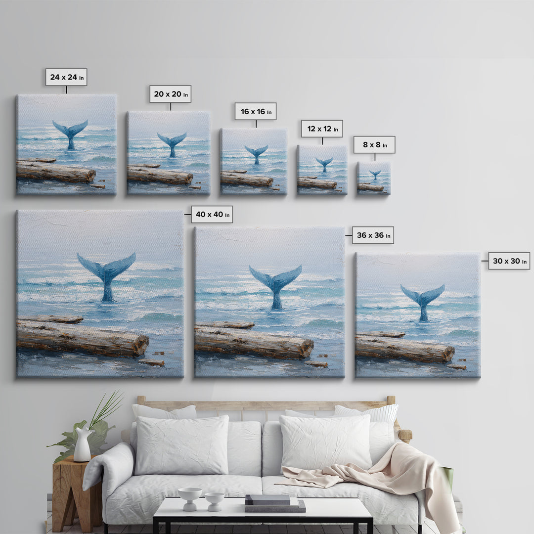 Whale Tail Rising from Misty Ocean Canvas Print, Marine Life Art, Kids Room Art, Living Room Decor, Fine Art, Marine, MLA-1x1-50