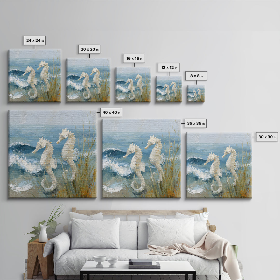 Seahorse Pair Among Sea Grass Framed Canvas Print, Marine Life Art, Nautical Art, Living Room Decor, Fine Art, Marine, MLA-1x1-53