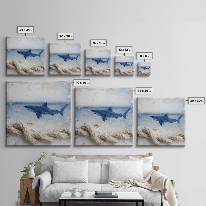Shark Silhouette in Deep Blue Light Canvas Print, Marine Life Art, Fish Wall Art, Living Room Decor, Fine Art, Marine, MLA-1x1-60