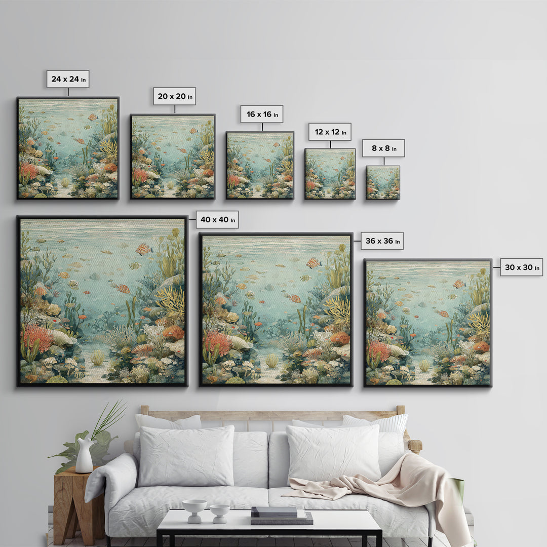 Coral Reef Panorama Canvas Print, Marine Life Art, Handmade Art, Living Room Decor, Fine Art, Marine, Textured Painting, MLA-1x1-81