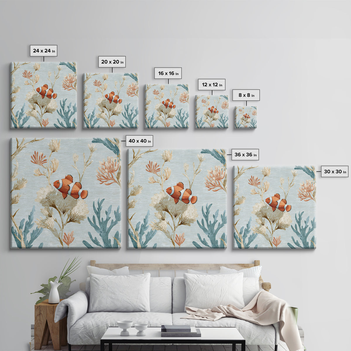 Clownfish Around Anemone Tentacles Canvas Print, Marine Life Art, Marine Life, Living Room Decor, Fine Art, Marine, Art Print, MLA-1x1-92