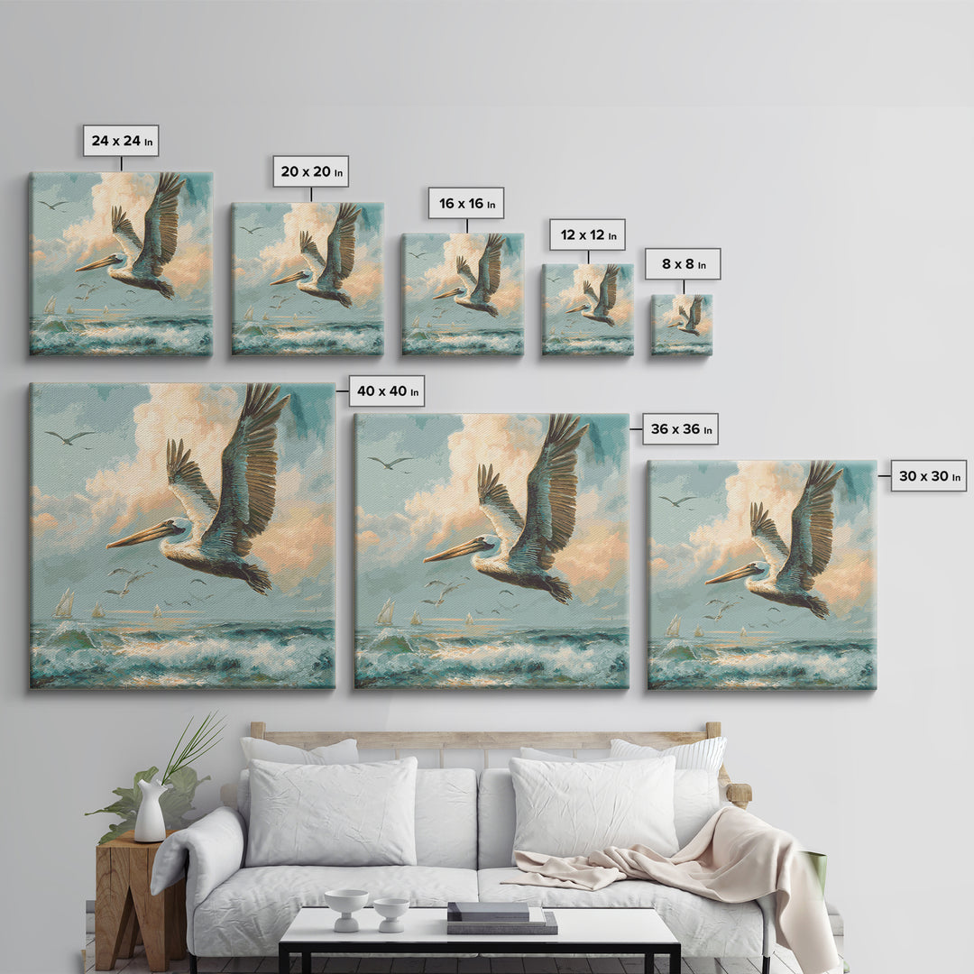 Pelican Diving Toward Fish Near Surface Canvas Print, Marine Life Art, Marine Life, Living Room Decor, Oil Painting, Marine, MLA-1x1-95