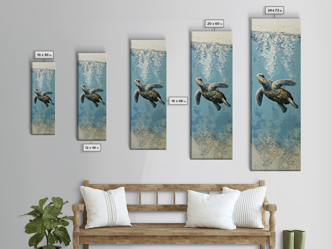 Bioluminescent Plankton Around Swimming Turtle Canvas Print, Marine Life Art, Fish Wall Art, Living Room Decor, Oil Painting, MLA-1x3-12