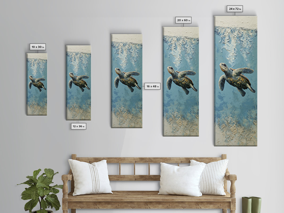 Bioluminescent Plankton Around Swimming Turtle Canvas Print, Marine Life Art, Fish Wall Art, Living Room Decor, Oil Painting, MLA-1x3-12