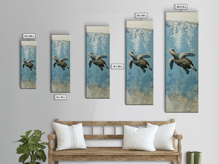 Bioluminescent Plankton Around Swimming Turtle Canvas Print, Marine Life Art, Fish Wall Art, Living Room Decor, Oil Painting, MLA-1x3-12