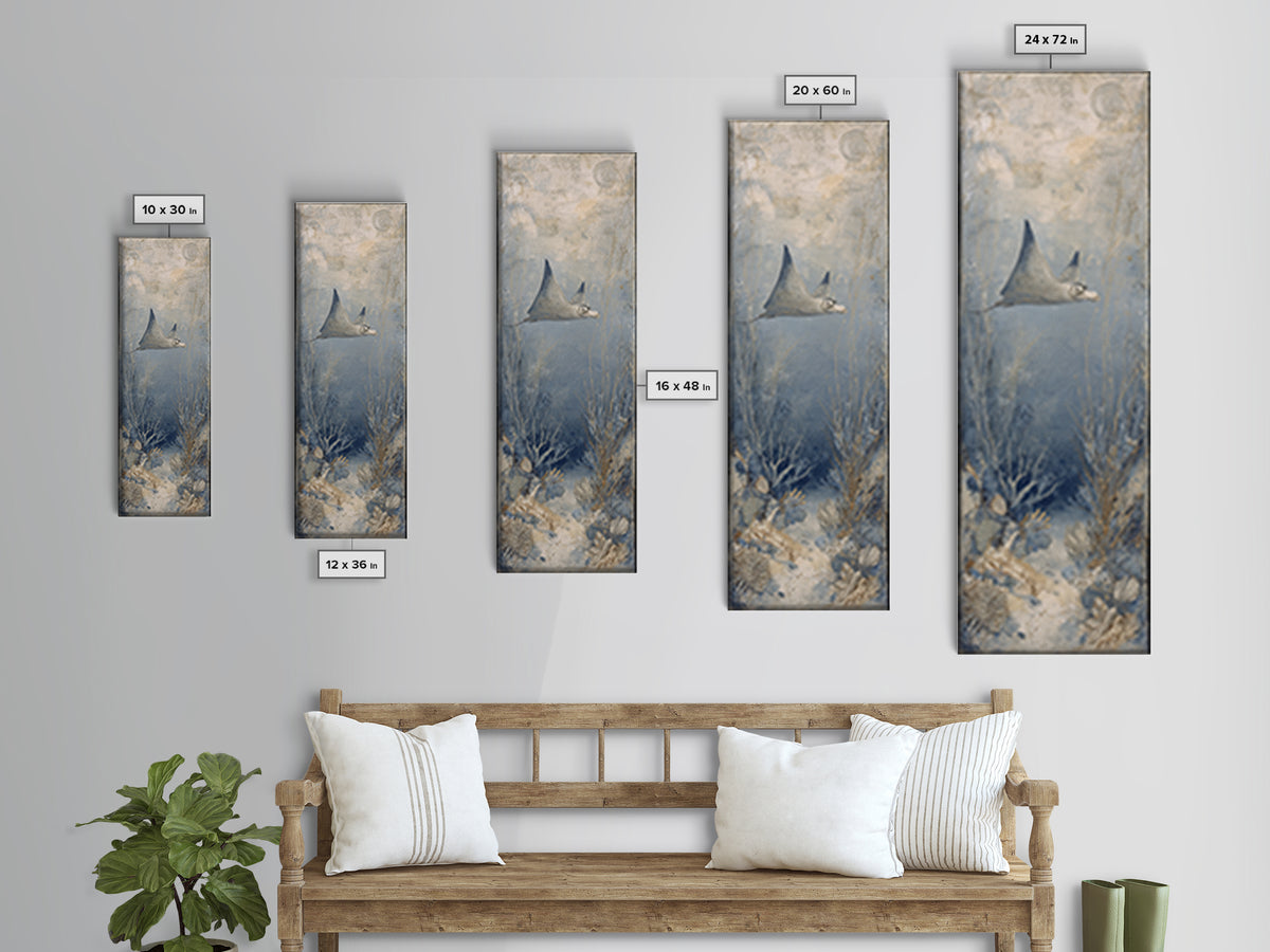 Manta Ray Flying Through Underwater Light Canvas Print, Marine Life Art, Beach House Decor, Living Room Decor, Fine Art, Marine, MLA-1x3-26