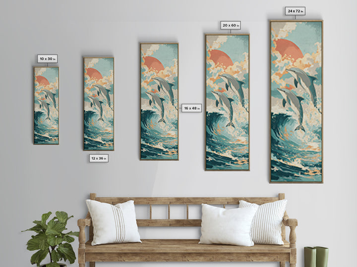 Dolphins Leaping Through Sunlit Waves Canvas Print, Marine Life Art, Wall Decor, Living Room Decor, Fine Art, Marine, MLA-1x3-43