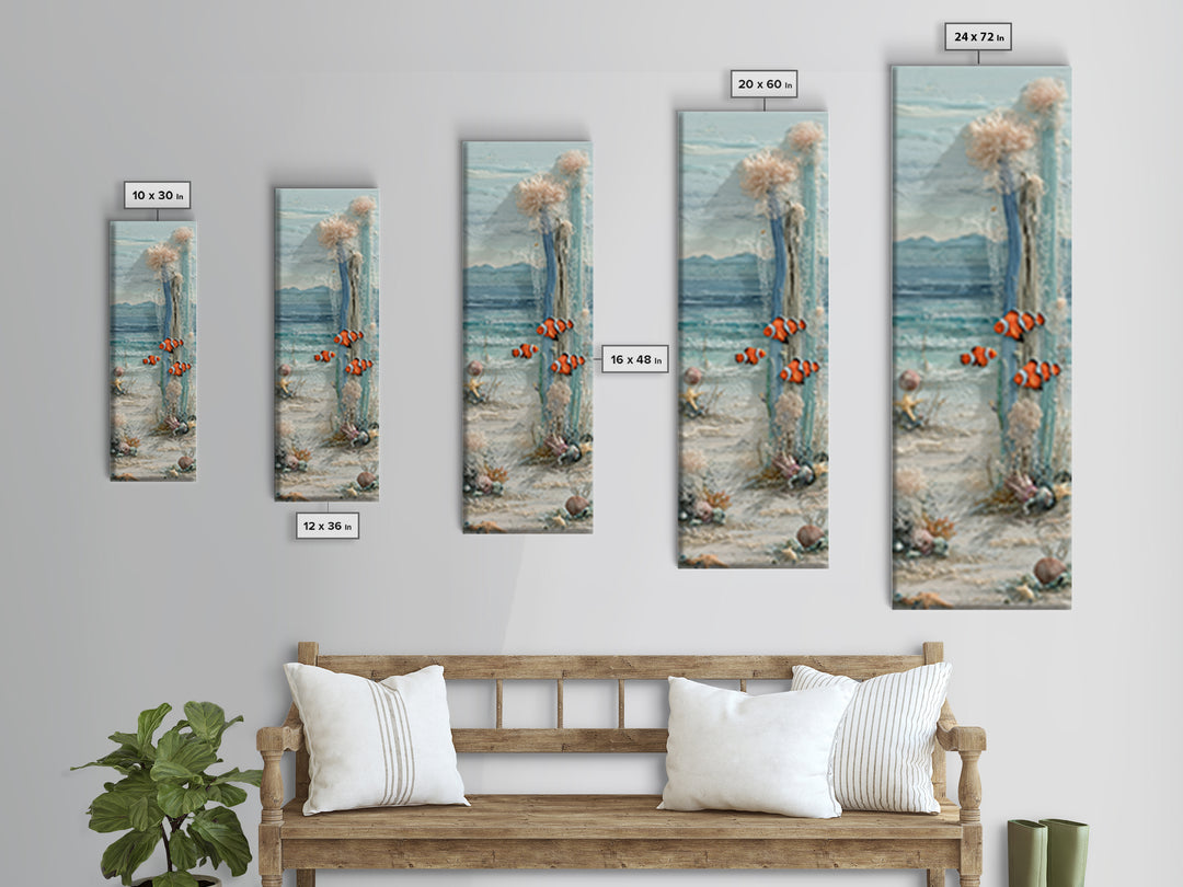 Clownfish Around Anemone Tentacles Canvas Print, Marine Life Art, Statement Artwork, Living Room Decor, Fine Art, Marine, MLA-1x3-56