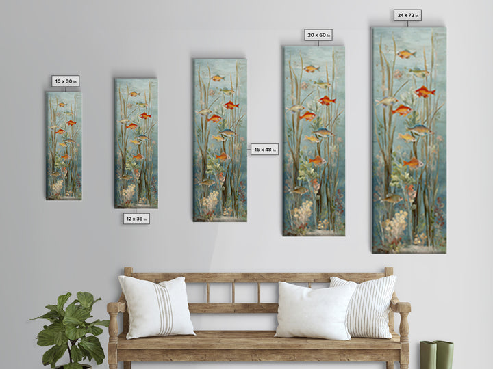 Coral Reef Panorama Framed Canvas Print, Marine Life Art, Pastel Wall Art, Living Room Decor, Oil Painting, Marine, MLA-1x3-69
