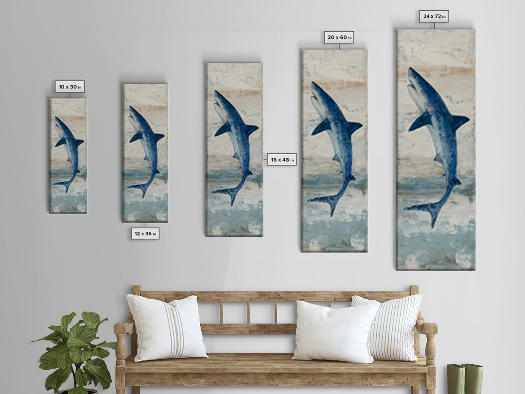Shark Silhouette in Deep Blue Light Canvas Print, Marine Life Art, Art Print, Living Room Decor, Fine Art, Marine, Coastal Art, MLA-1x3-72
