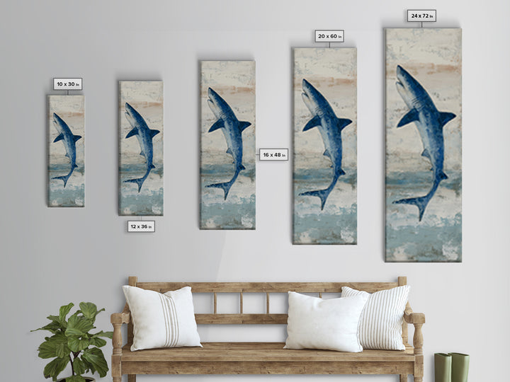 Shark Silhouette in Deep Blue Light Canvas Print, Marine Life Art, Art Print, Living Room Decor, Fine Art, Marine, Coastal Art, MLA-1x3-72
