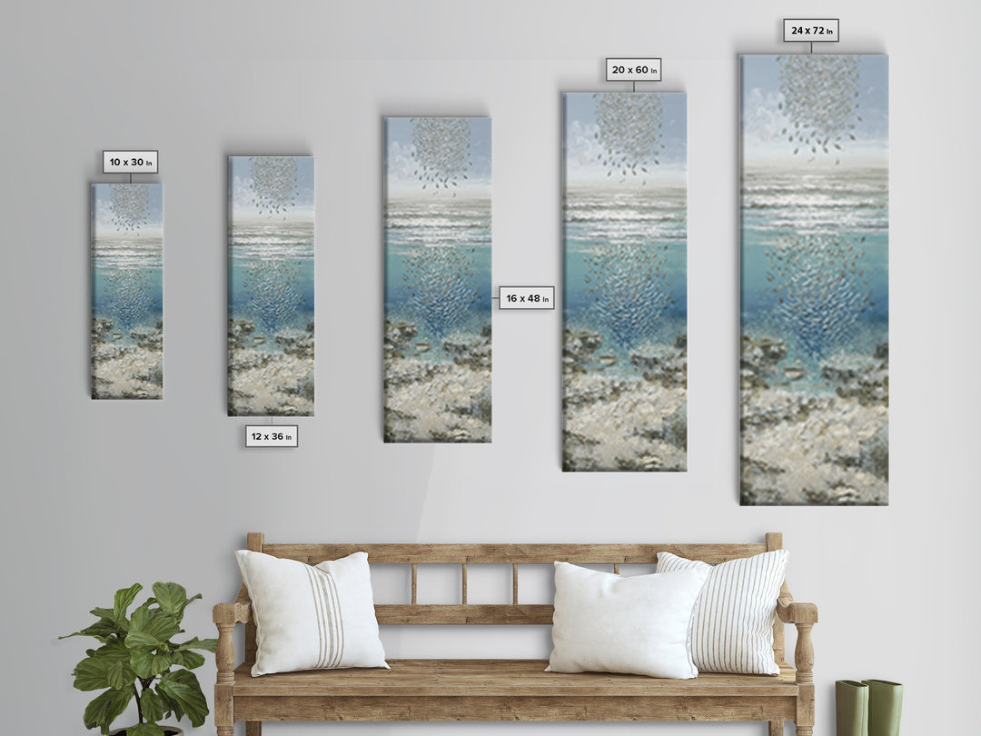 School of Fish Forming a Silver Spiral Canvas Print, Marine Life Art, Minimalist Decor, Living Room Decor, Fine Art, Marine, MLA-1x3-88