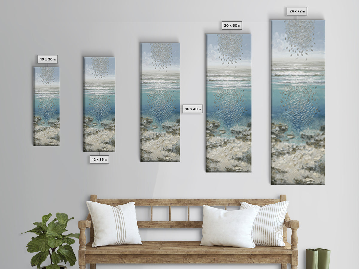 School of Fish Forming a Silver Spiral Canvas Print, Marine Life Art, Minimalist Decor, Living Room Decor, Fine Art, Marine, MLA-1x3-88