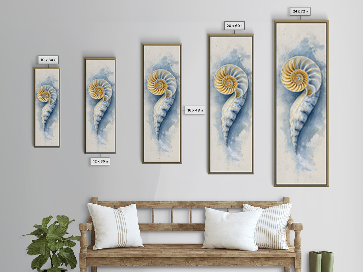 Nautilus Shell Study Canvas Print, Marine Life Art, Coastal Decor, Living Room Decor, Fine Art, Marine, Fish Art, Ocean Decor, MLA-1x3-95