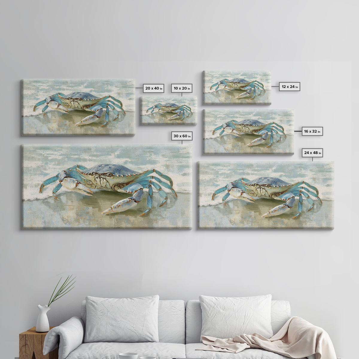 Blue Crab with Painterly Shell Texture Framed Canvas Print, Marine Life Art, Modern Art Print, Living Room Decor, Marine, MLA-2x1-6