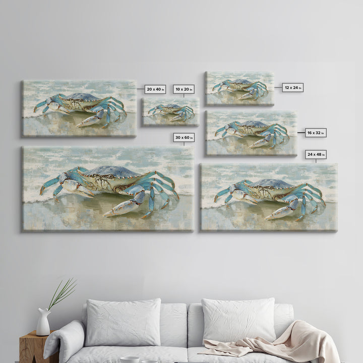 Blue Crab with Painterly Shell Texture Framed Canvas Print, Marine Life Art, Modern Art Print, Living Room Decor, Marine, MLA-2x1-6