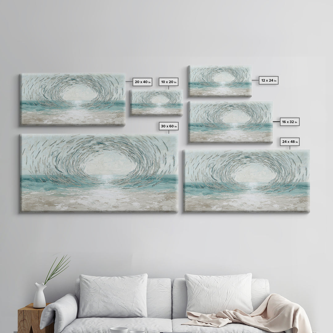 School of Fish Forming a Silver Spiral Framed Canvas Print, Marine Life Art, Coastal Art, Living Room Decor, Fine Art, Marine, MLA-2x1-72