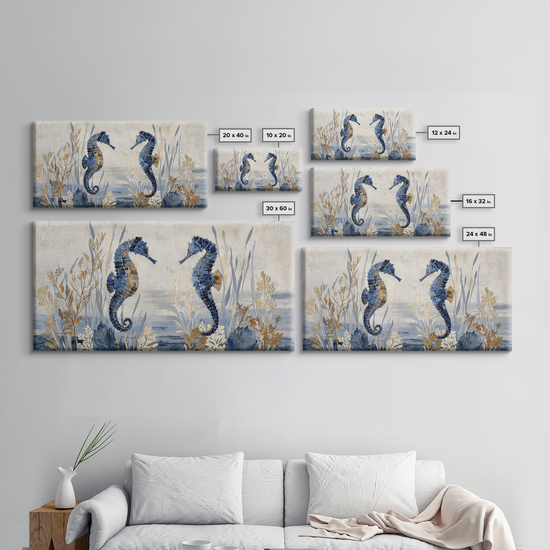 Seahorse Pair Among Sea Grass Canvas Print, Marine Life Art, Luxury Decor, Living Room Decor, Fine Art, Marine, Beach Decor, MLA-2x1-73