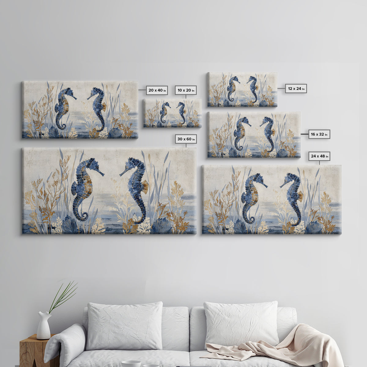 Seahorse Pair Among Sea Grass Canvas Print, Marine Life Art, Luxury Decor, Living Room Decor, Fine Art, Marine, Beach Decor, MLA-2x1-73
